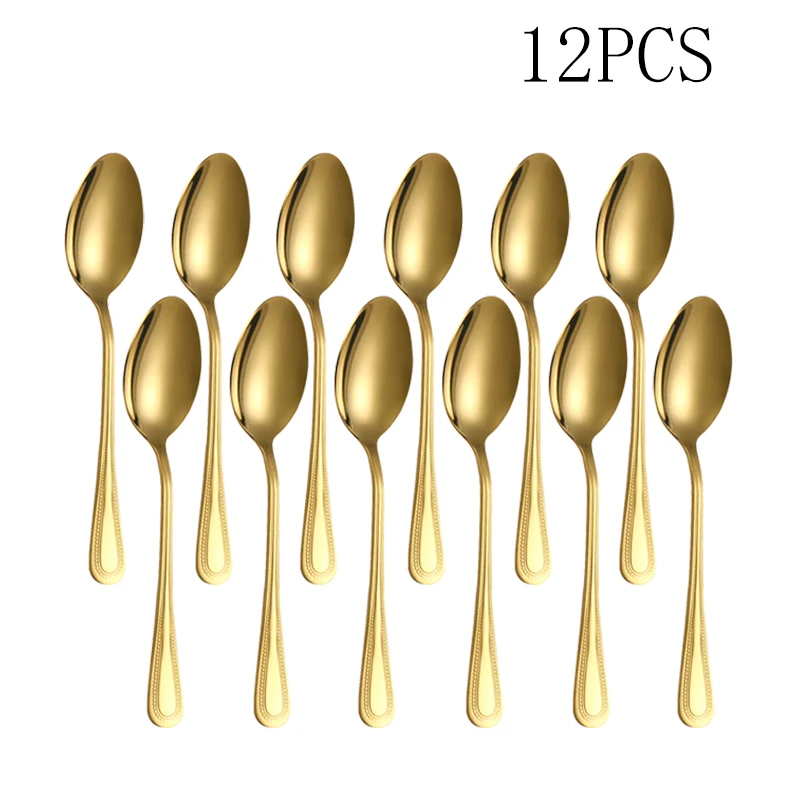 Conjunto De 12 Colheres De Aço Inoxidável Polido Espelhado E Banhadas A Ouro, Ideais Para Restaurantes E Confeitarias.