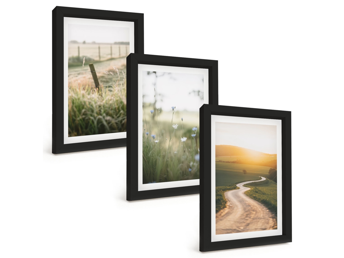 Quadros Decorativos Para Paredepaisagem, Prado, Estrada, Pôr Do Sol Moldura Preta Quadros Para O Escritório Espelharte (3 Peças 20x30 Cm)