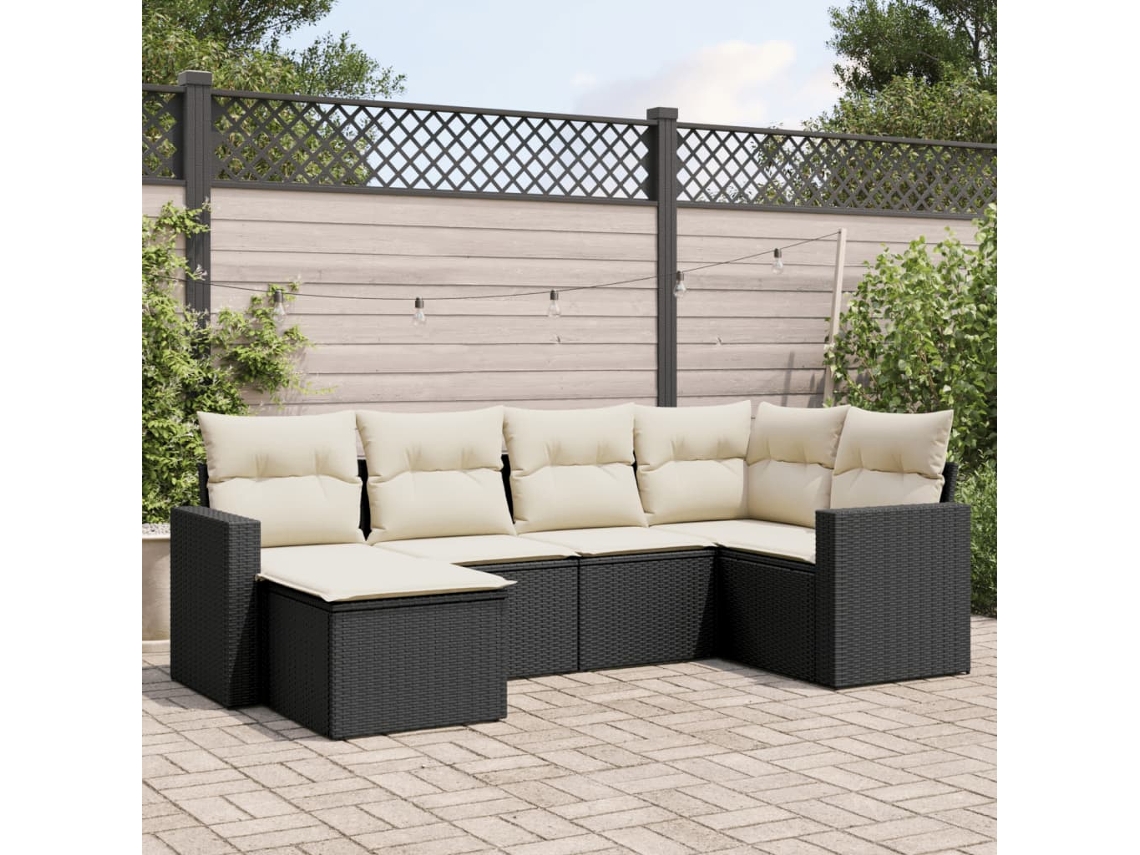 Vidaxl 6 Pcs Conjunto Sofás De Jardim C/ Almofadões Vime Pe Preto