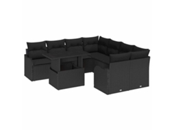 Maison Exclusive - Conjunto De Sofá De Jardim Com Almofada 9 Pcs Preto Polirattan