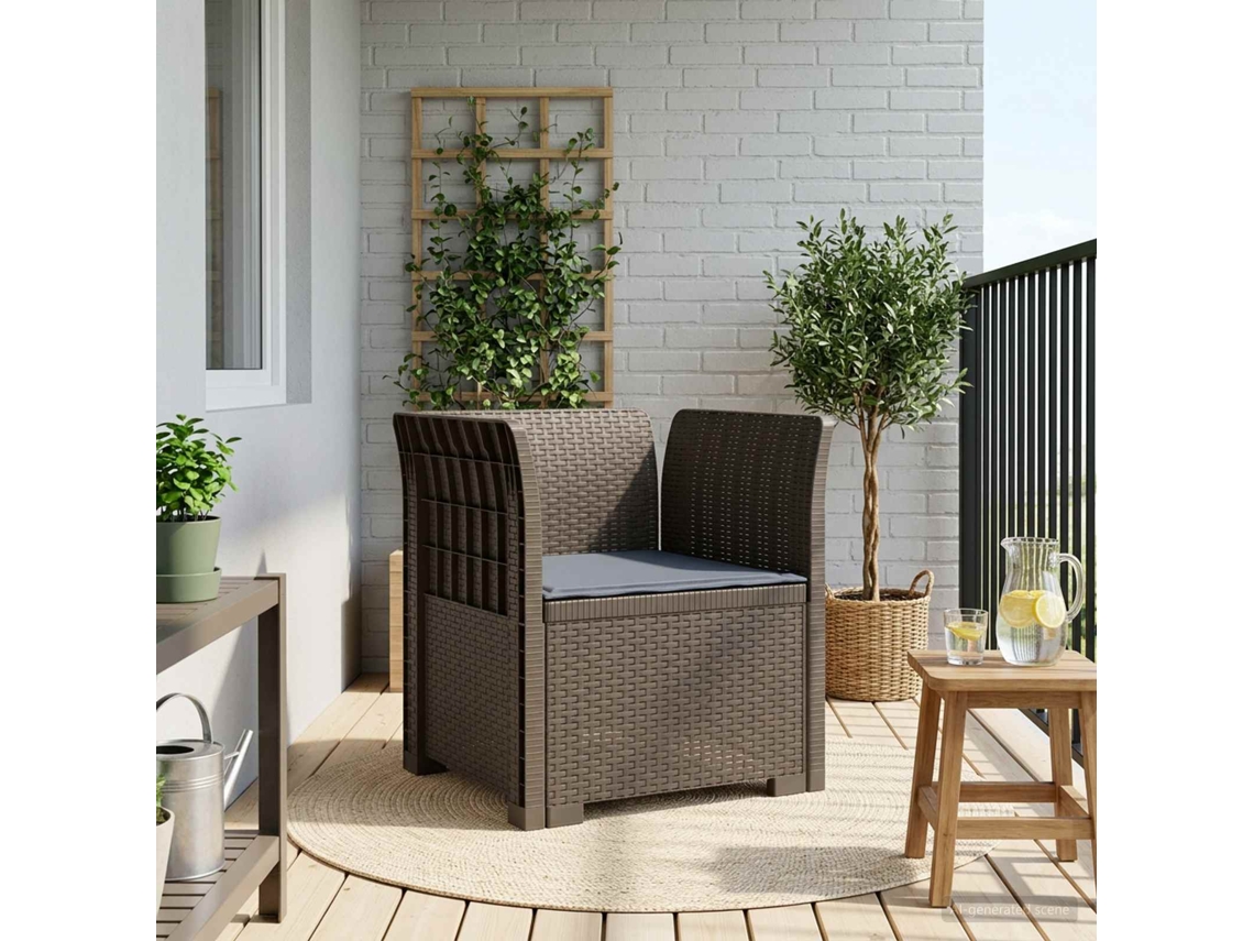 Vidaxl Poltrona 1 Lugar Com Almofada Look Rattan Pp Cinzento-claro
