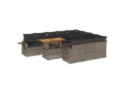 Conjunto de 11 Sofás de Jardim com Almofadões Vime Pe Cinzento MAISON EXCLUSIVE