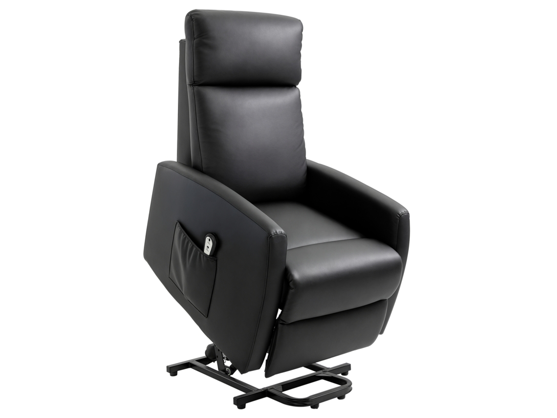 Poltrona Relax Levanta Pessoas Pele Sintética, Espuma, Aço, Mdf Cor Preto 67x95x105 cm Homcom