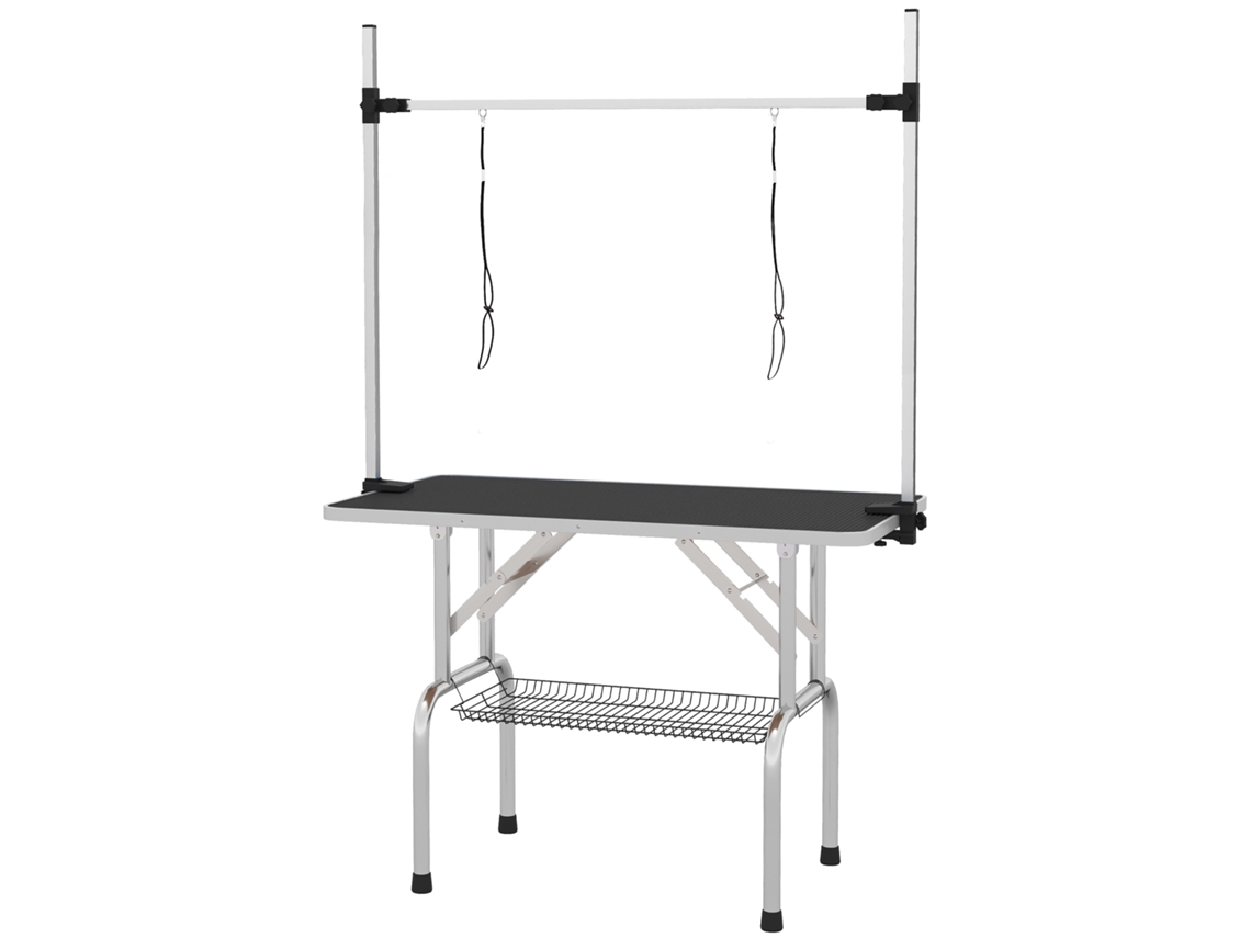Mesa de Tosa Dobrável com Altura Regulável e Cesto Preta 107x60x170cm