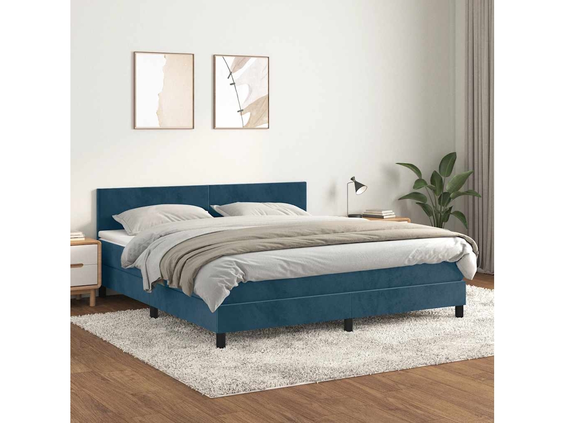 Vidaxl Cama Com Molas/colchão 160x200 Cm Veludo Azul-escuro