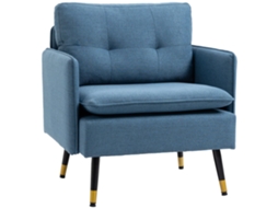Poltrona escandinava com capitonê, de tecido, pés de metal preto e dourado, 72 x 70 x 80 cm, azul ZACHARY