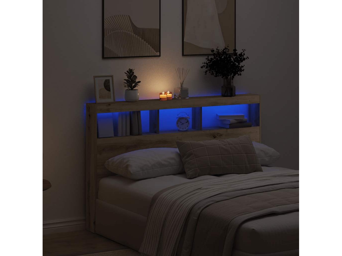 Vidaxl Armário Cabeceira C/ Luzes Led 160x17x102 Cm Carvalho Artisiano