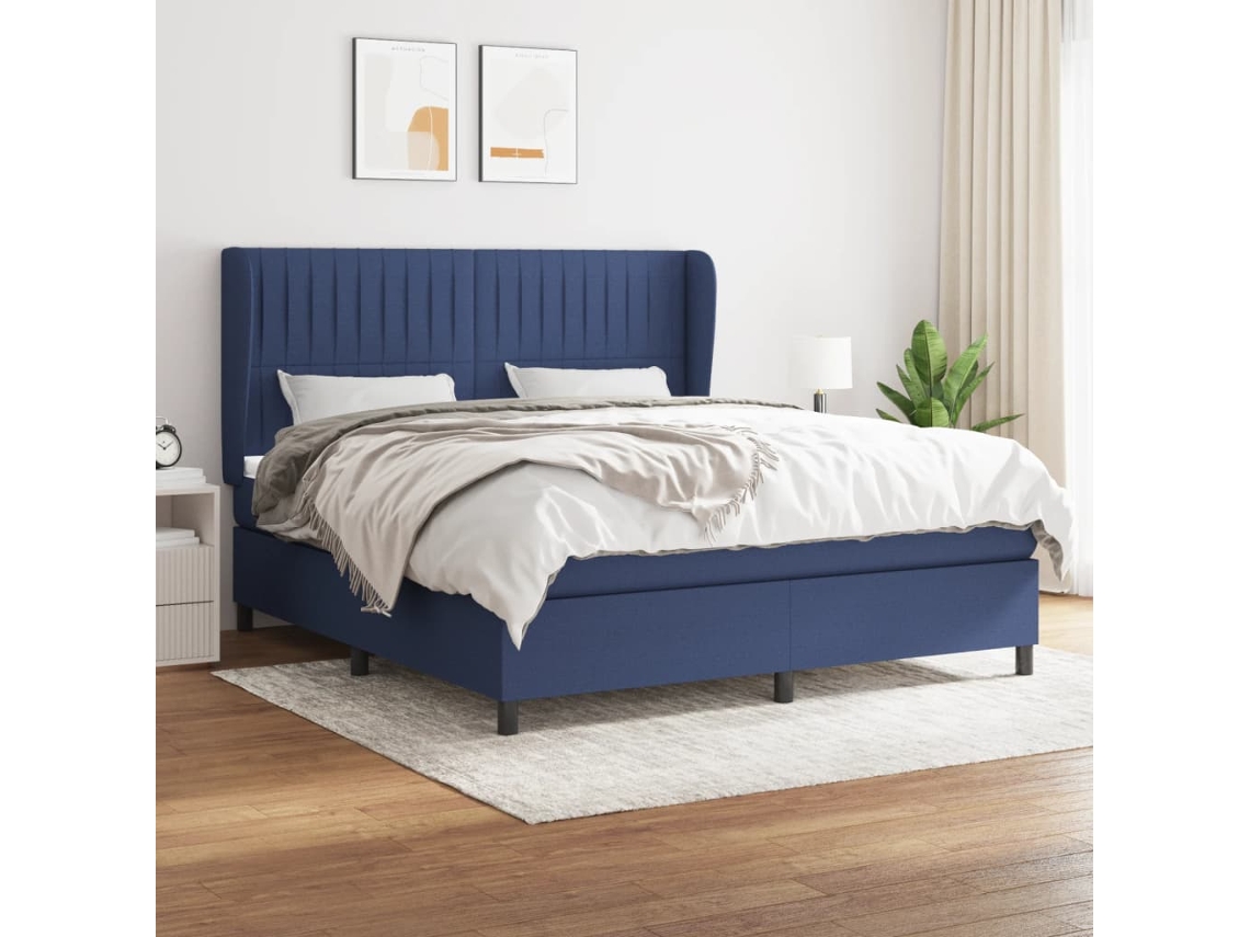 Vidaxl Cama Com Molas/colchão 180x200 Cm Tecido Azul