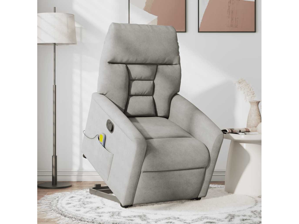 Vidaxl Poltrona Massagens Reclinável Elevatória Microfibra Cinza-claro