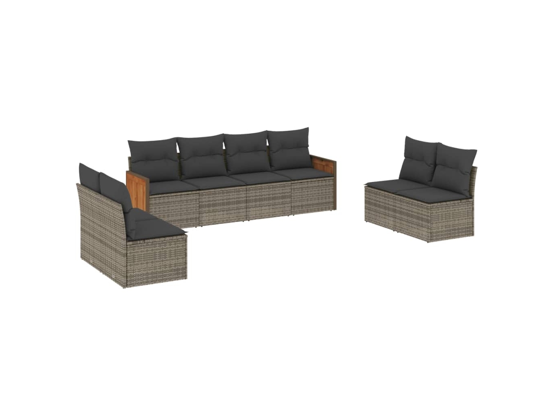 Conjunto de 8 Sofás de Jardim com Almofadões Vime Pe Cinzento MAISON EXCLUSIVE (8 pcs)