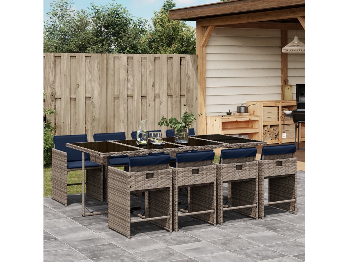 Vidaxl Conjunto De Jantar Para Jardim De 9 Peças Com Almofadas, Em Rattan Sintético Cinza