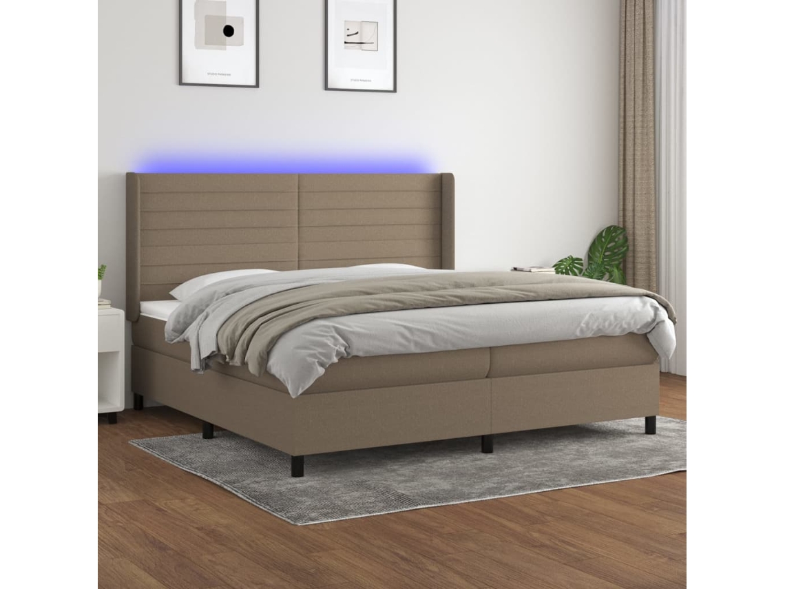 Cama Box Spring Colchão/led 200x200cm Tecido Cinza-acastanhado