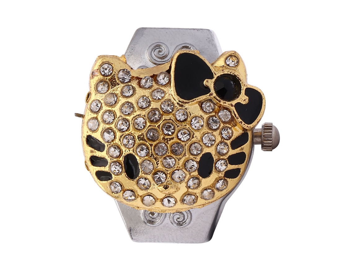Reloj Anillo De Dedo Con Tapa Desplegable Piedras Mujer Cuarzo Negro