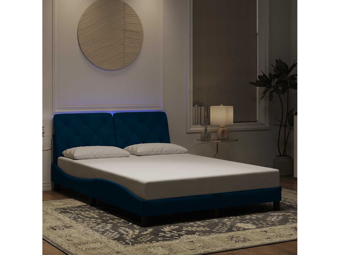 Vidaxl Estrutura De Cama Com Led Sem Colchão 140x200 Cm Veludo Azul