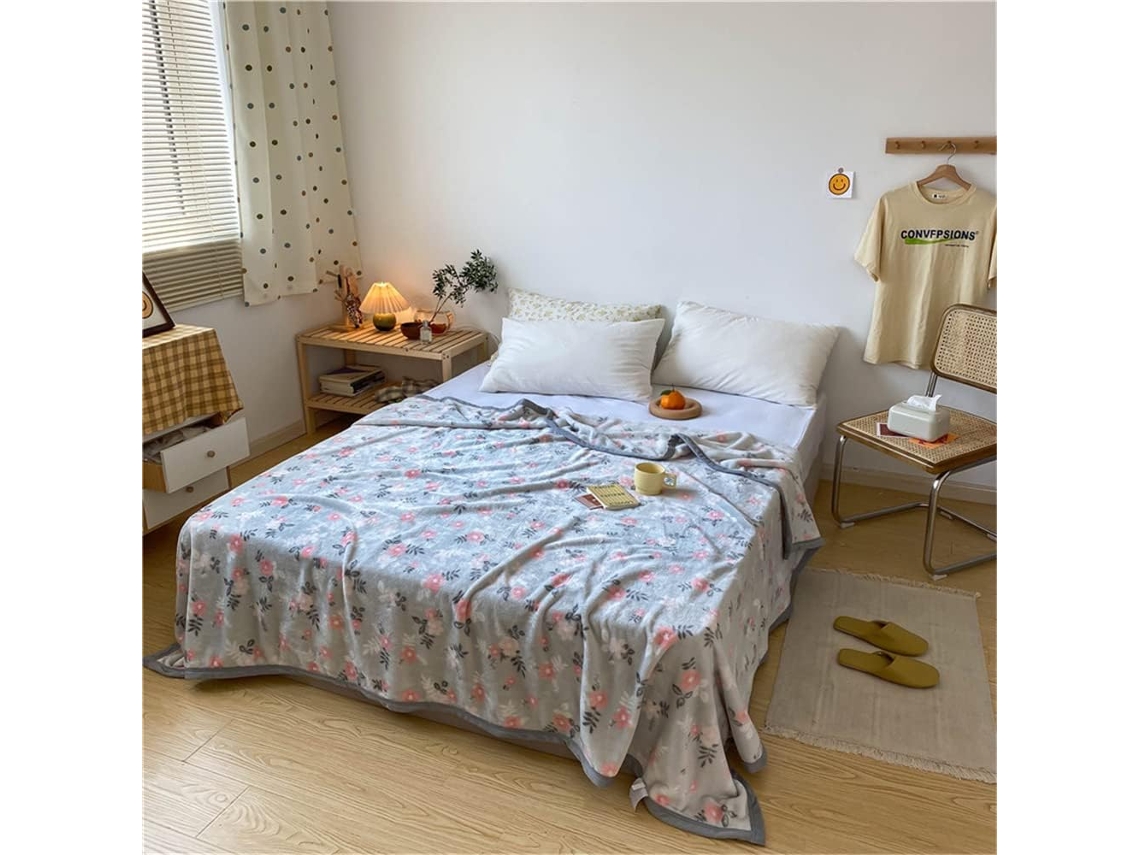 Manta de Lã Grossa Fansu Flanela com Estampa Floral Macia e Quente para Cama Infantil Sofá Quarto Viagem 180x2