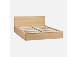 Cama Com Estrado De Ripas E Cabeceira 160x200cm + 4 Gavetas Em Madeira, Natural