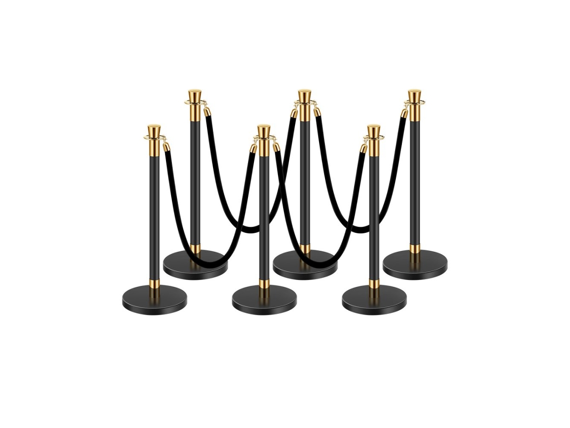 Conjunto De 6 Postes De Controle Com Cordões De Veludo Preto Para Eventos Tekmaquinas