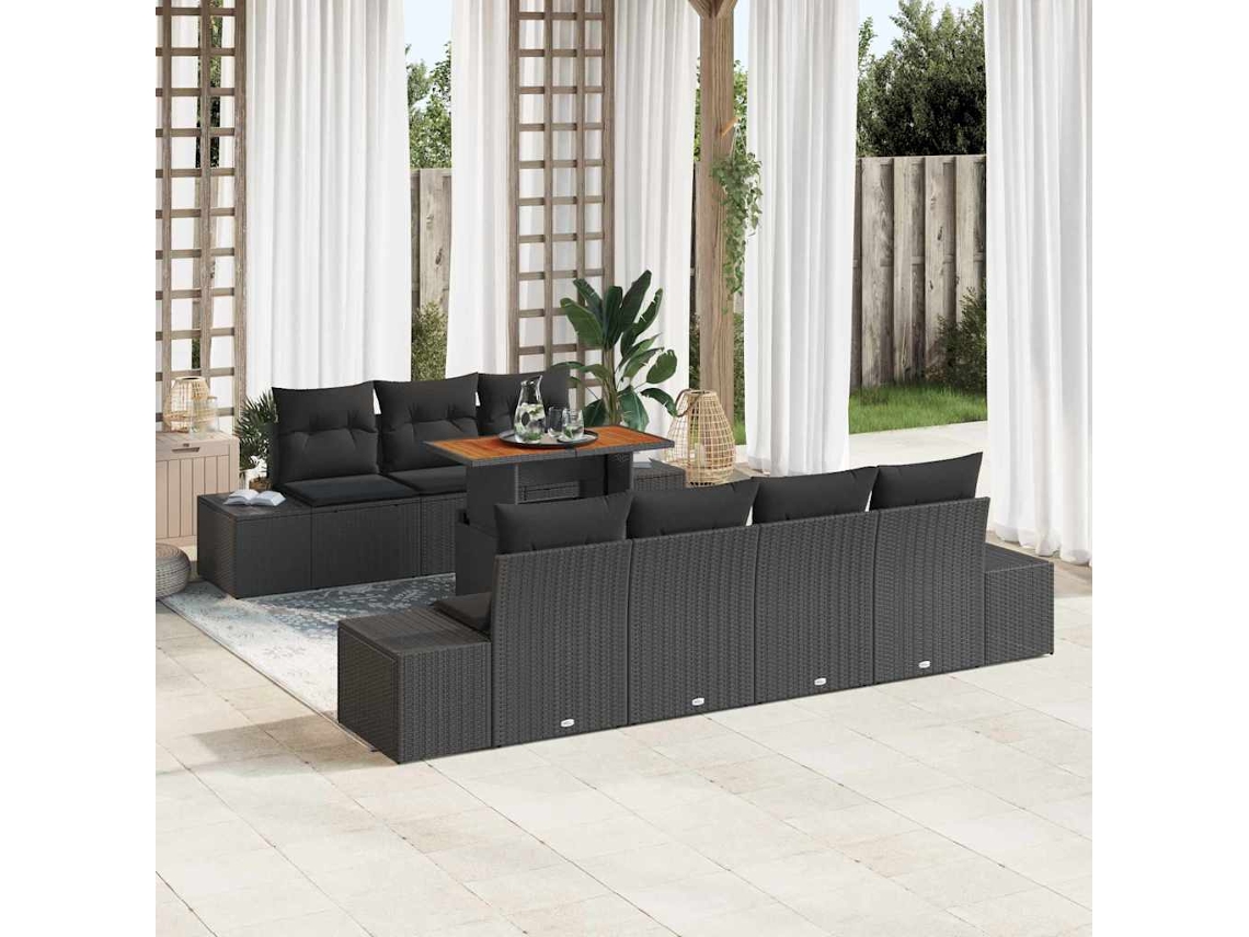Vidaxl Conjunto De Sofá De Jardim 8 Unid. Preto Vime Pe