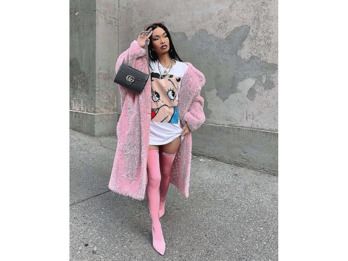 2026 chaqueta Larga Fluffy de Invierno para Mujer de Poliéster
