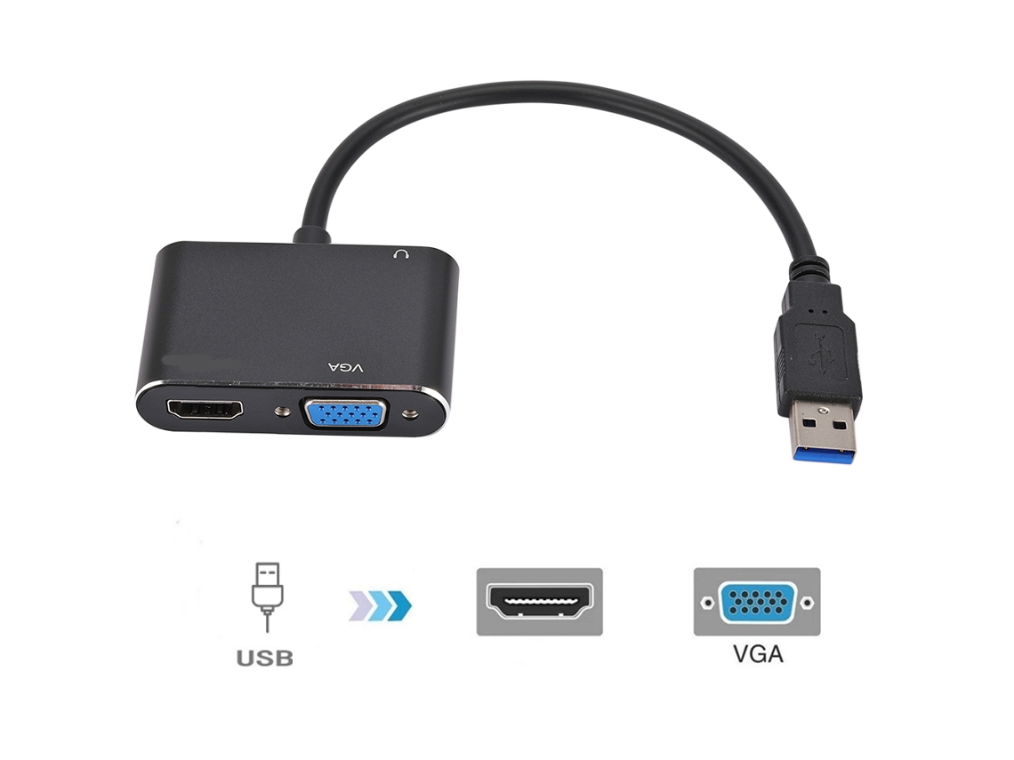 Aetheria adaptador Usb 3.0 para Hdmi e Vga 1080p Suporta Windows Macos Sincroniza Áudio e Vídeo