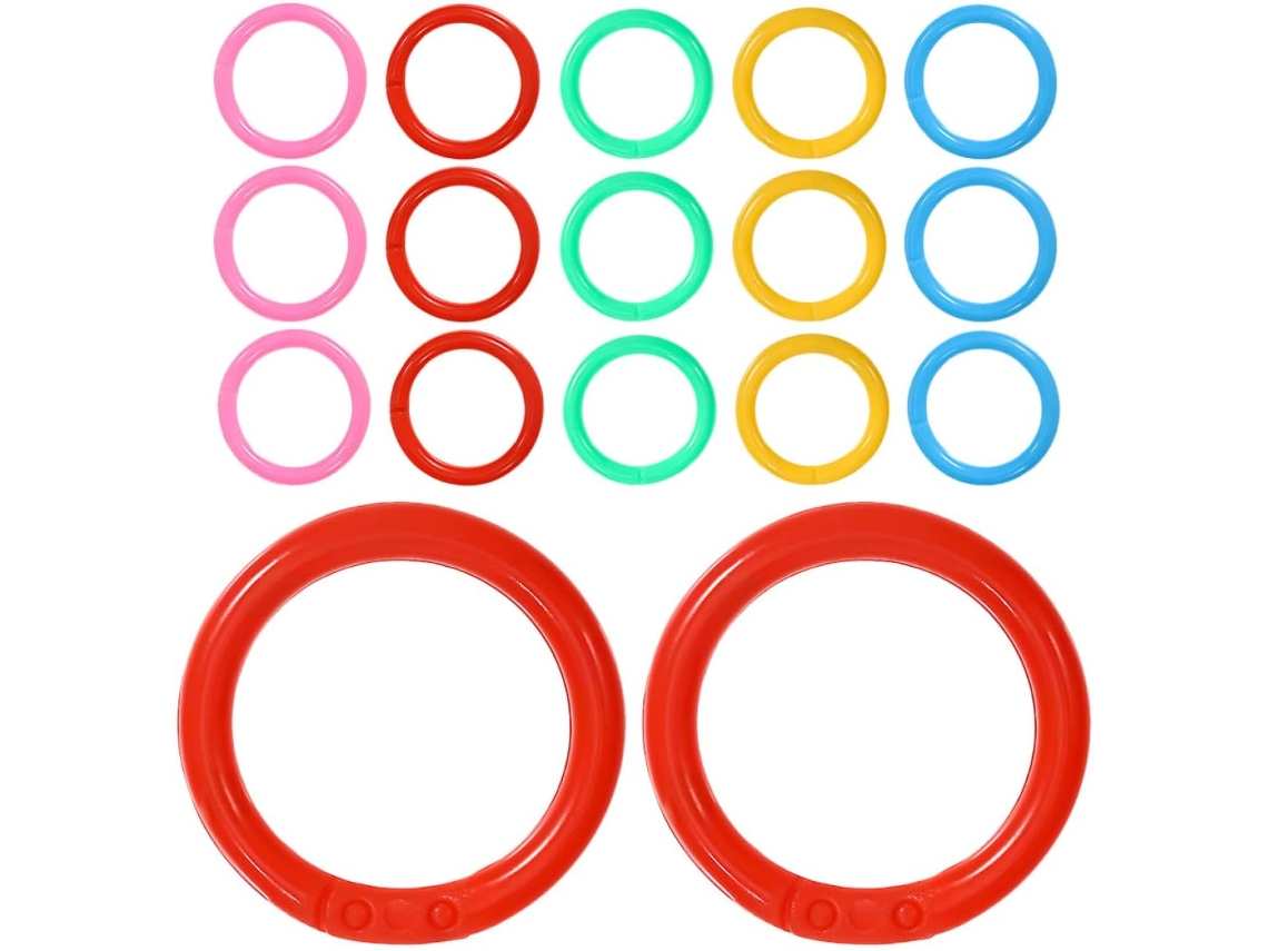 Argolas de plástico para correntes, 20 mm, 150 unidades, multicoloridas, para folhetos individuais, cartões educativos e chaveiros.