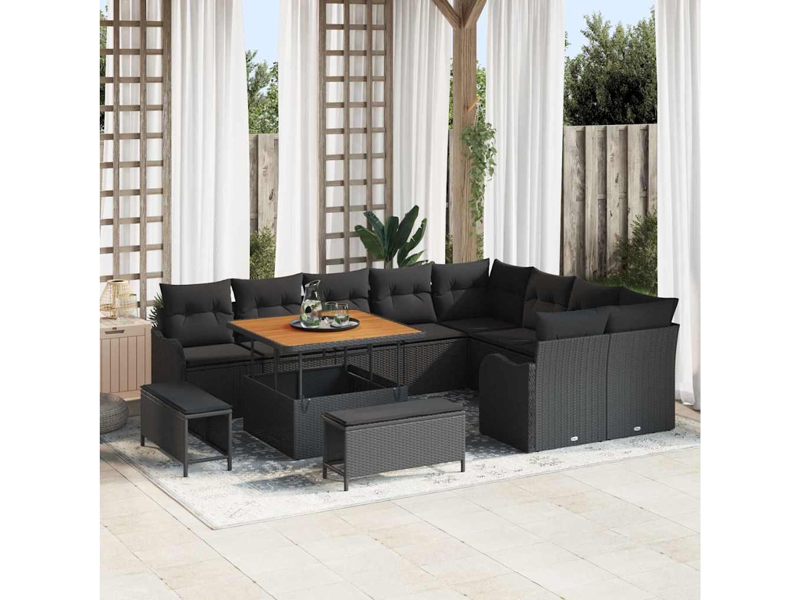 Vidaxl Conjunto De Sofá De Jardim 12 Unid. Preto Vime Pe