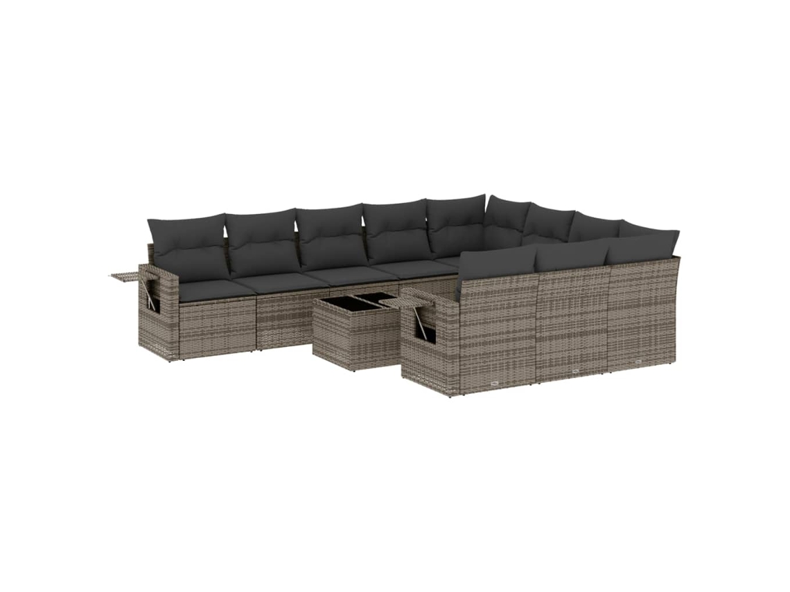 Conjunto de 11 Sofás de Jardim com Almofadões Vime Pe Cinzento MAISON EXCLUSIVE
