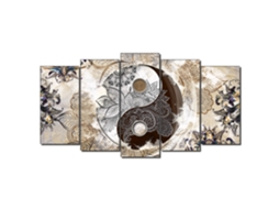 Quadro Moderno DEKOART Ying Yang, Abstratos,Zen, Bege, Marrom (150 X 80cm)