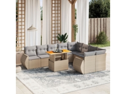 Vidaxl 10 Pcs Conjunto de Sofás P/ Jardim com Almofadões Vime Pe Bege