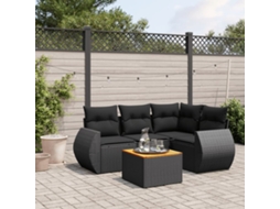 Vidaxl 5 Pcs Conjunto Sofás De Jardim Com Almofadões Vime Pe Preto
