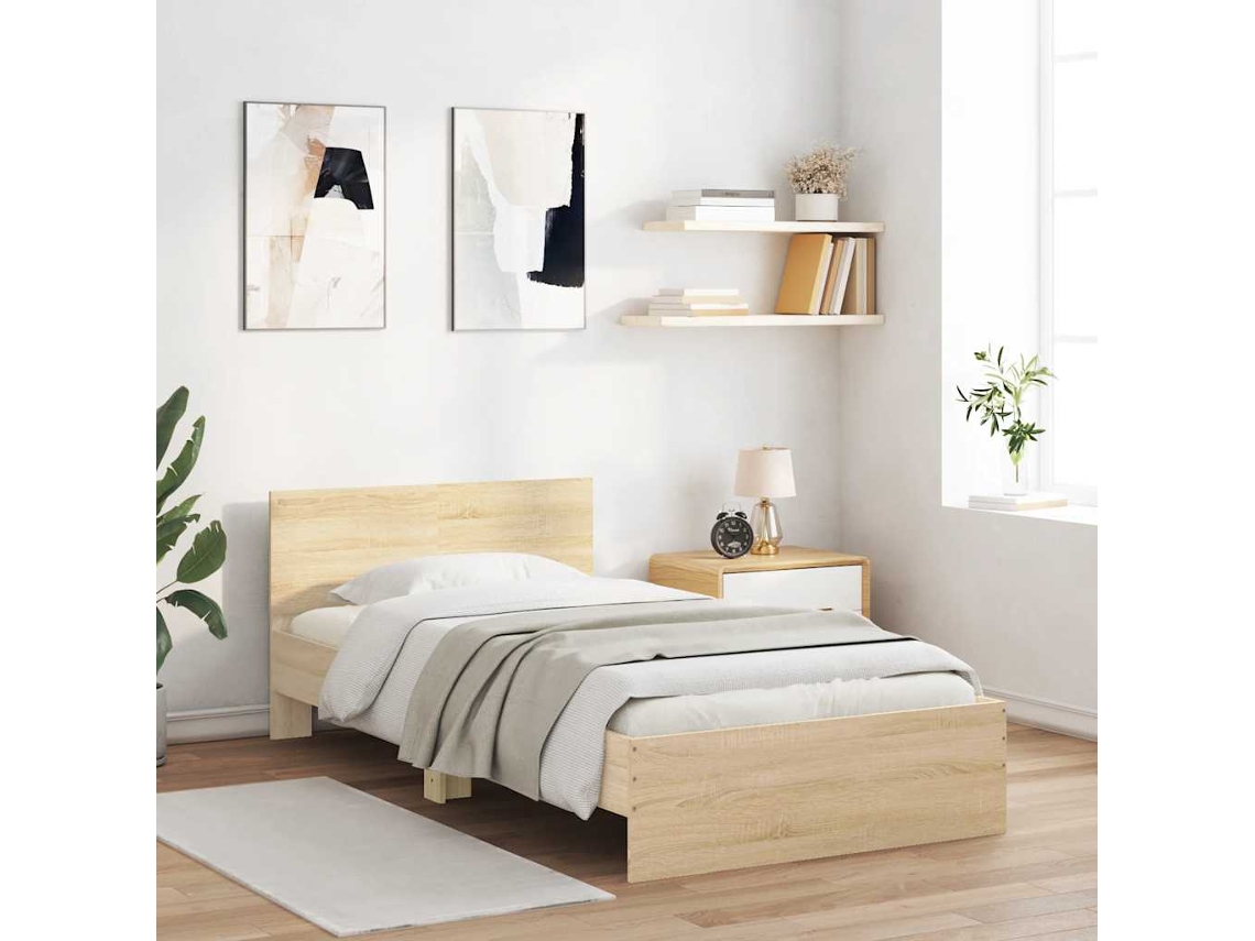 Cama Sem Colchão Com Cabeceira 100x200 Cm Carvalho Sonoma