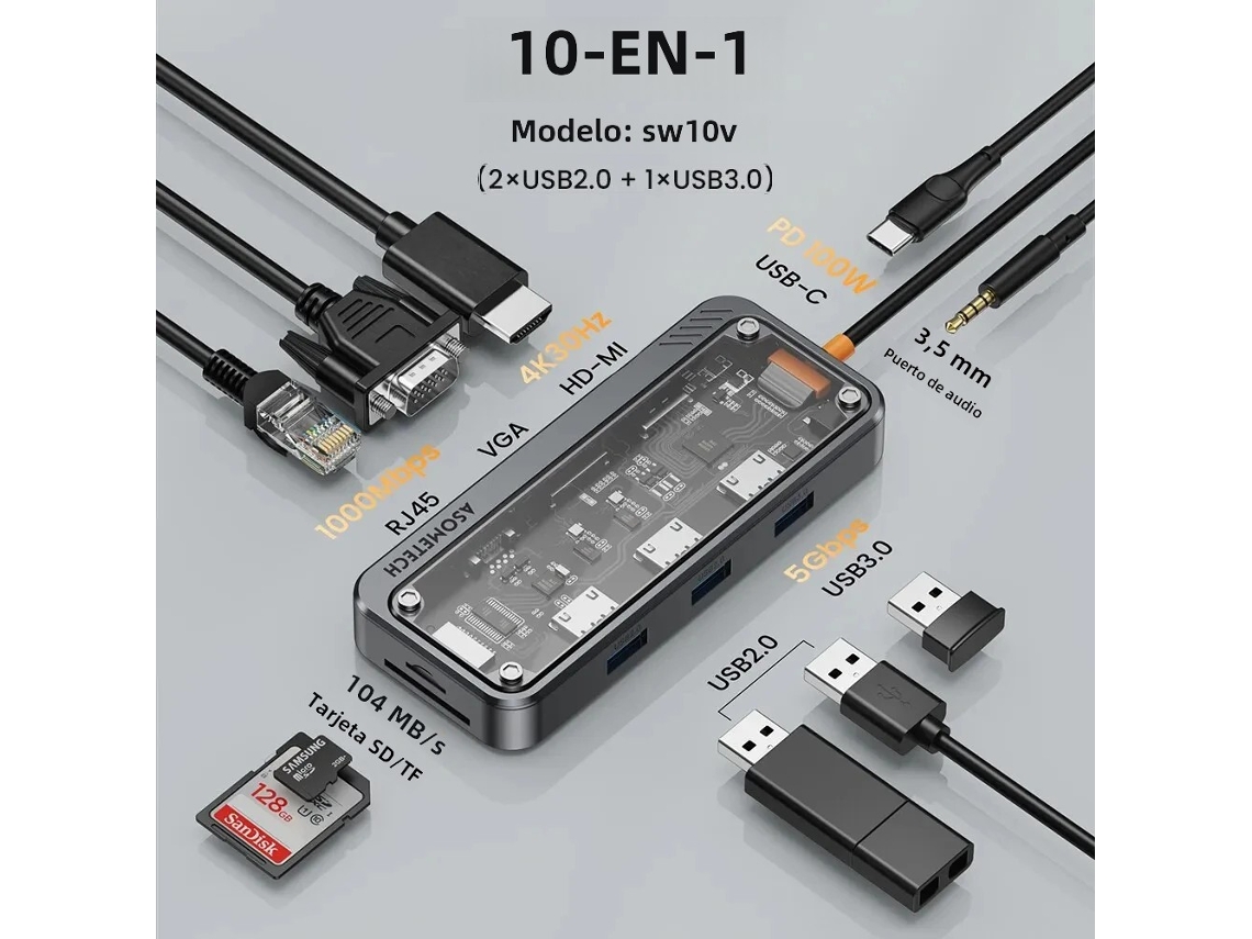 Hub Usb C 5/6/7/8/11 Em 1 Com Adaptador Hdmi 4k E Leitor De Cartão Sd/tf Rj45 Pd De Carregamento Rápido Para Laptop Macbook Brilvibera