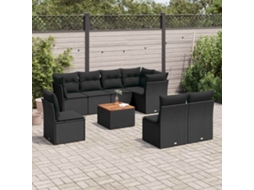 Vidaxl 9 Pcs Conjunto De Sofás P/ Jardim C/ Almofadões Vime Pe Preto