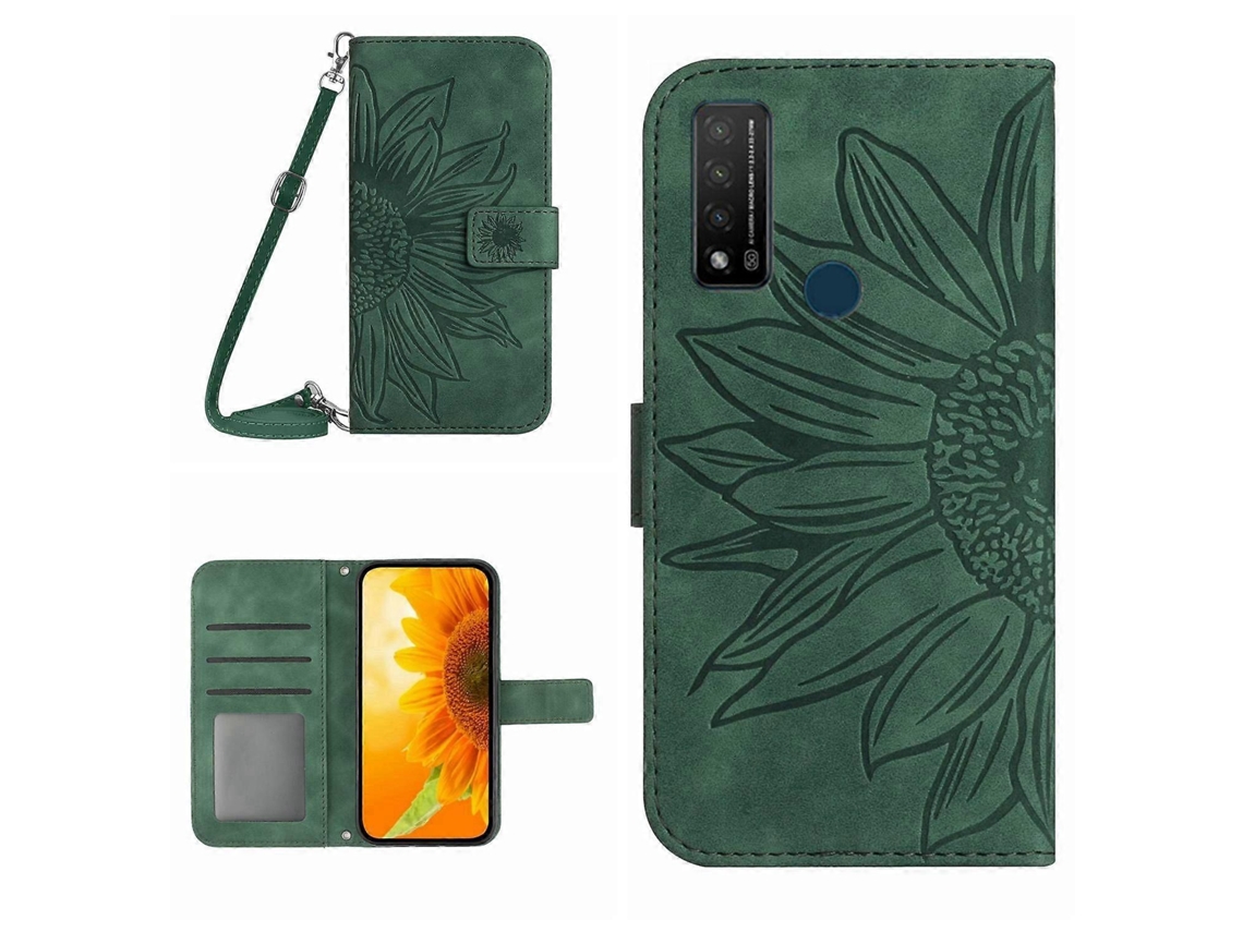 Capa De Couro Flip Com Estampa De Flor De Sol E Cordão Para Tcl 20 R/20 Ax 5g/bremen 5g