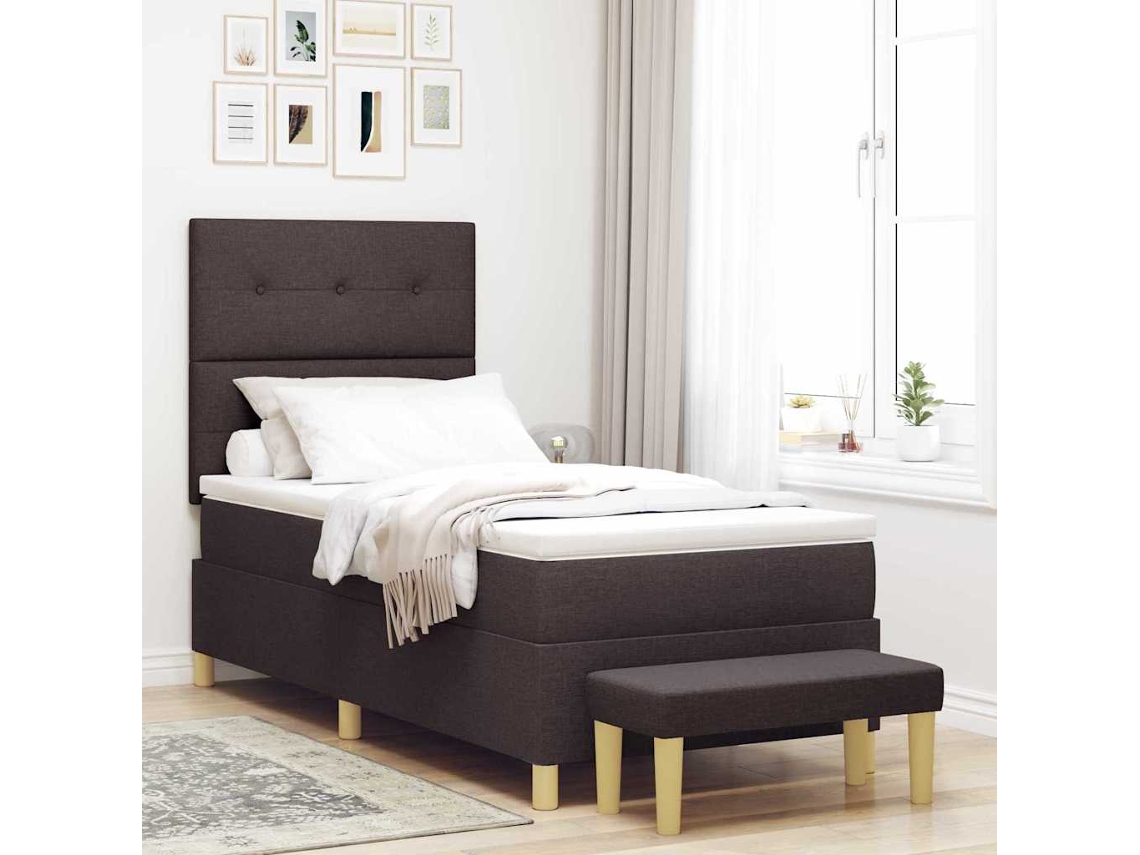 Vidaxl Cama Box Com Cabeceira Castanho Escuro 200 X 80 Cm Tecido