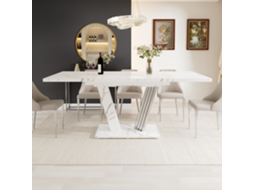 Mesa Extensível Tampo Imitação Mármore 120-160×80×76cm Estrutura Borboleta Cozinha E Sala