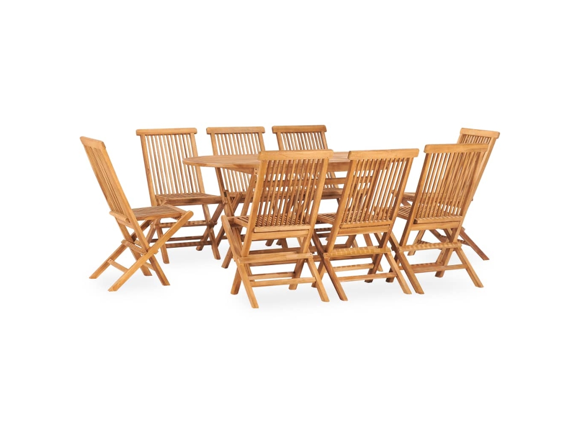 Vidaxl 9 Pcs Conjunto Jantar Dobrável P/ Exterior Madeira Teca Maciça