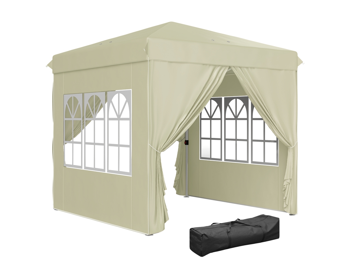 Pavilhão pop-up 2,5x2,5m com paredes laterais, bolsa, UPF50+, ajustável em altura, branco