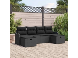 Vidaxl Conjunto De Sofá De Jardim 6 Unid. Preto Vime Pe