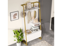 Guarda Roupa Minimalista Aberto Espelho Ganchos Metal Banco VELTRIX