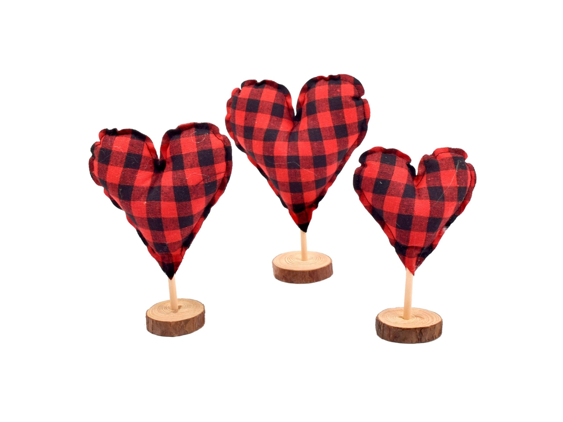 Conjunto De 3 Enfeites Decorativos Em Veludo Xadrez Vermelho E Preto Da Laxiscreed Para O Dia Dos Namorados