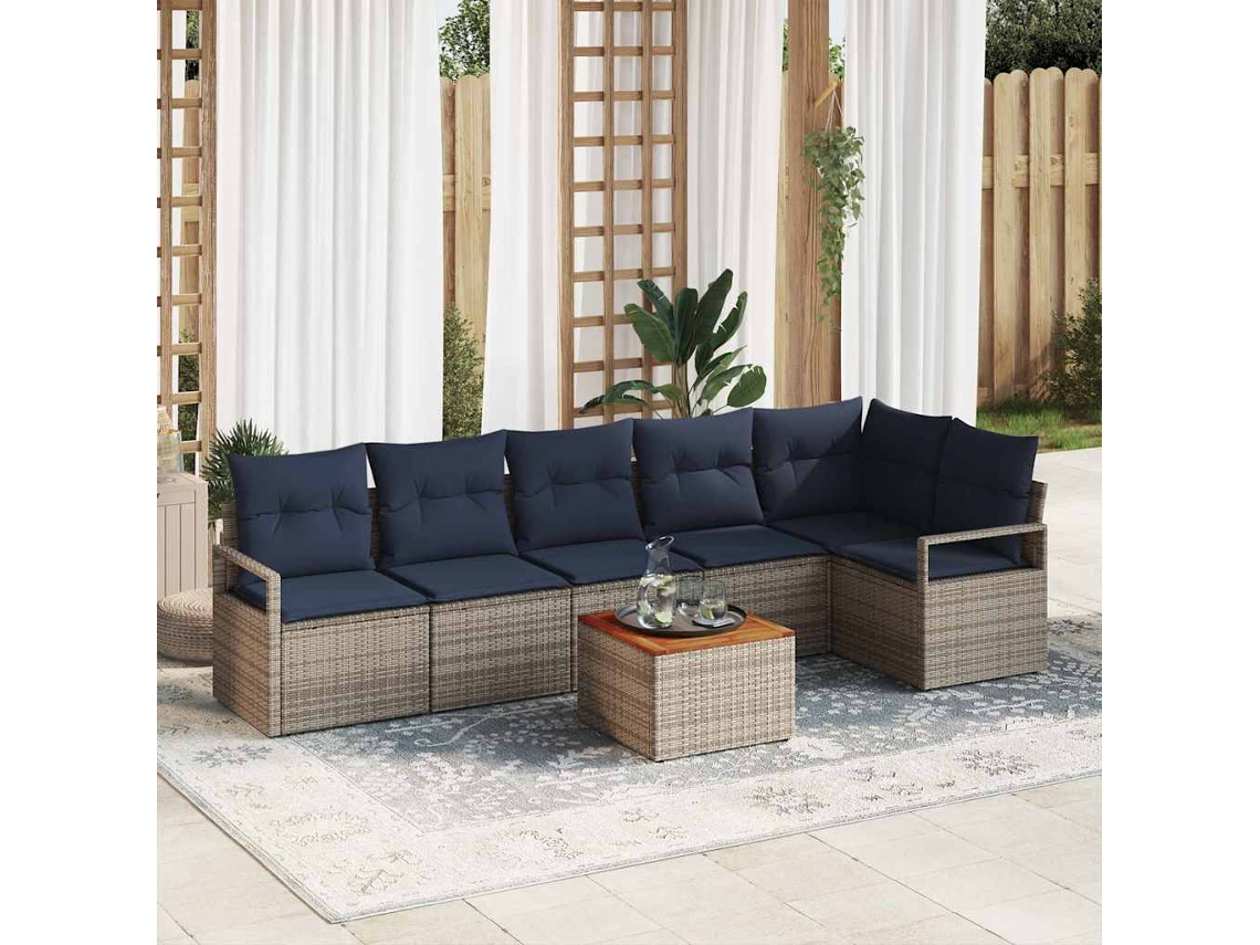 Vidaxl Conjunto De Sofá De Jardim 7 Unid. Cinzeto Vime Pe