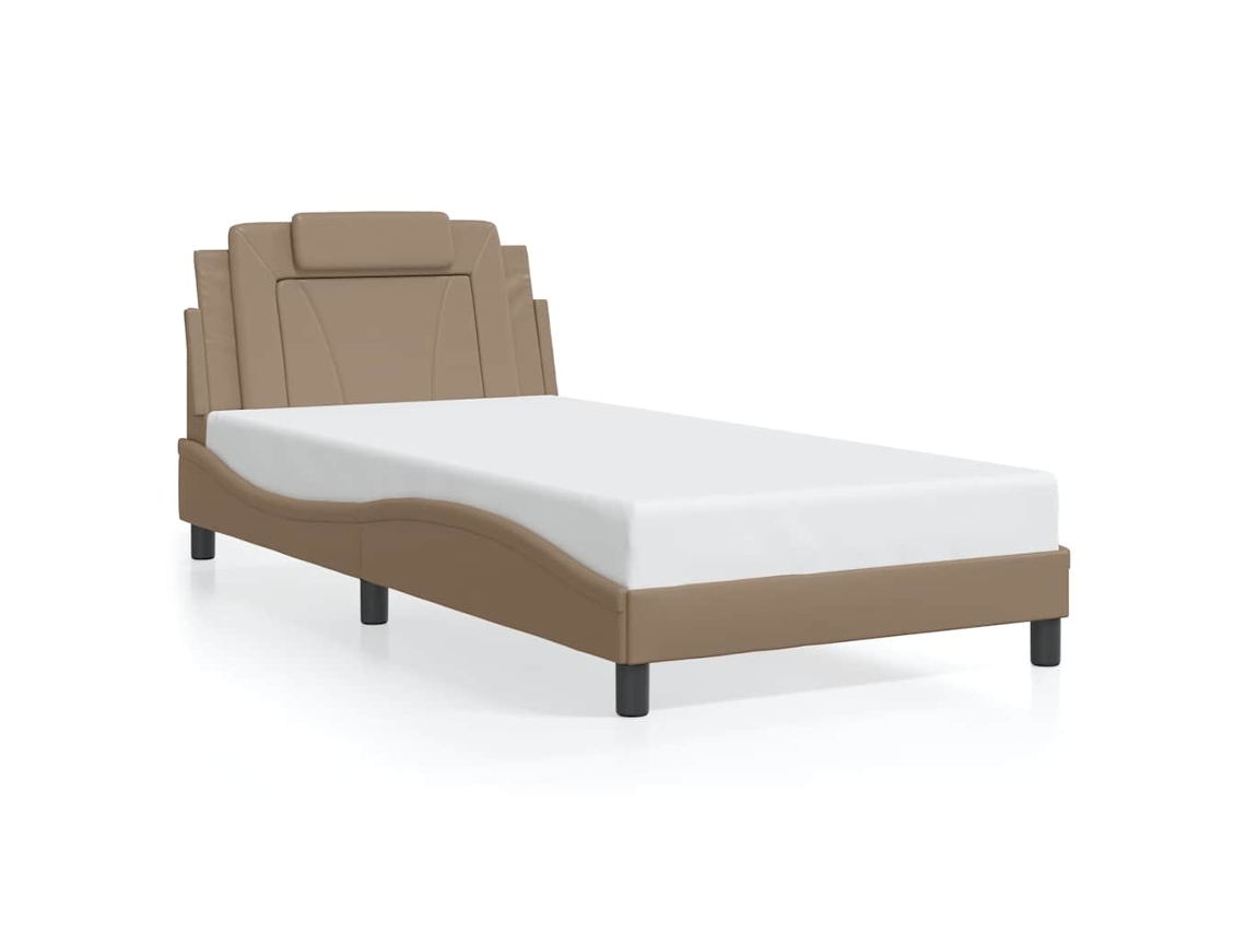Estrutura de Cama Viana Couro Artificial Cappuccino Sem Colchão 100x200 cm