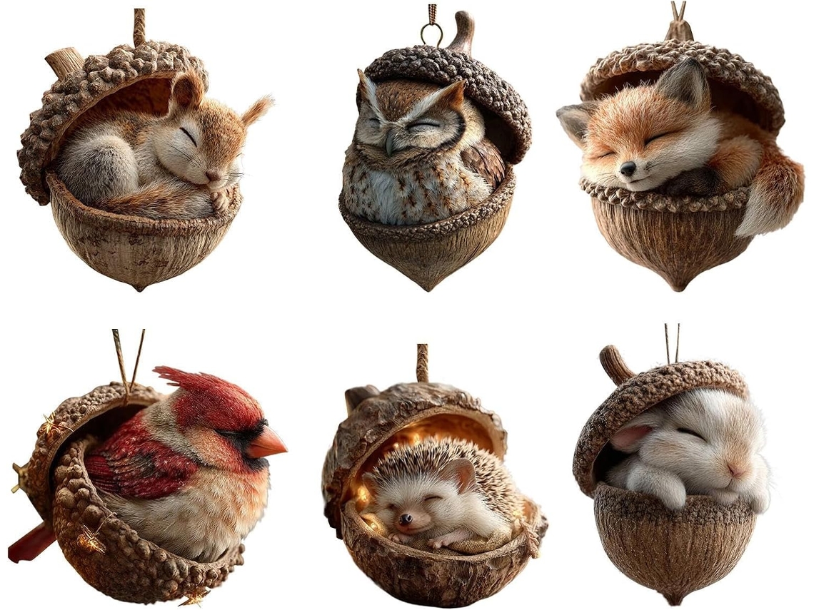 6pcs Decorações De Madeira Em Forma De Animais, Ornamentos 2d Em Forma De Animais,