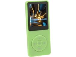 Reprodutor de MP3/MP4 de 8 GB, disponível nas cores preto, branco, rosa e verde. Tela de 1,8 polegadas com porta de expansão para gravação de cursos.