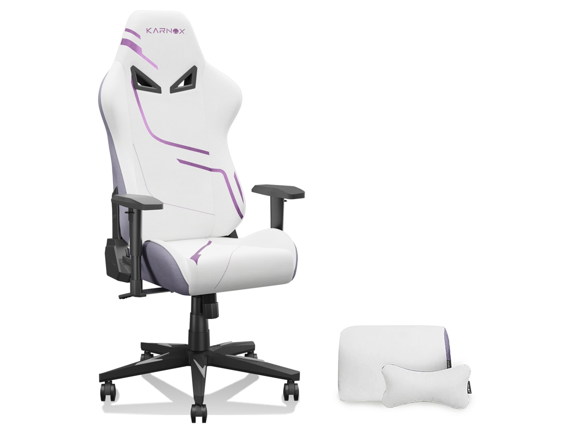 Cadeira Gamer Tecido Branco/roxo Suporte Lombar Cabeça Ajustável