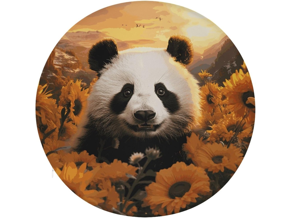 Almofada Redonda Para Cadeira Com Estampa De Panda E Girassol, Em Viscose E Algodão, Almofada Grossa E Macia Para