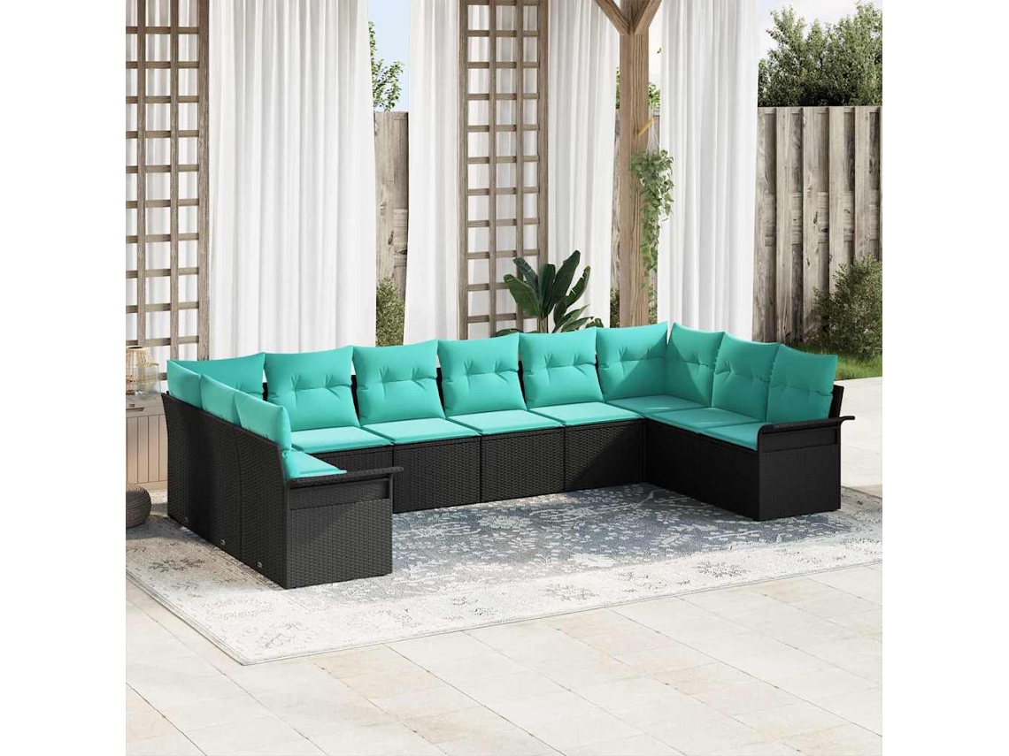 Vidaxl Conjunto De Sofá De Jardim 10 Unid. Preto Vime Pe