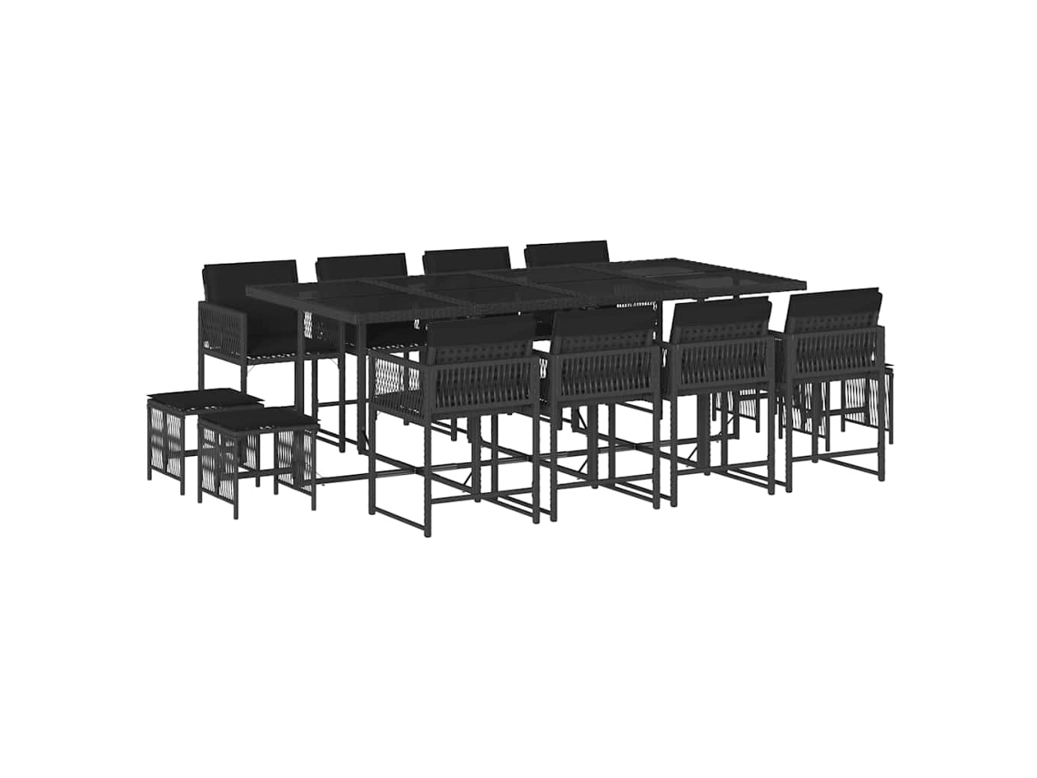 Conjunto de 13 Jantar para Jardim com Almofadões Vime Pe Preto MAISON EXCLUSIVE