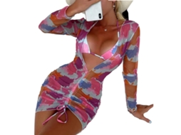 Conjunto Bikini Praia Elegante 2 Peças Manga Longa Malha Transparente